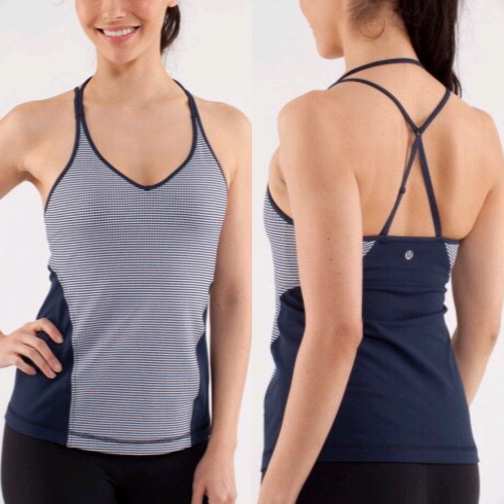 Lululemon Navy Blue Gingham Check Yoga Tank Size 6